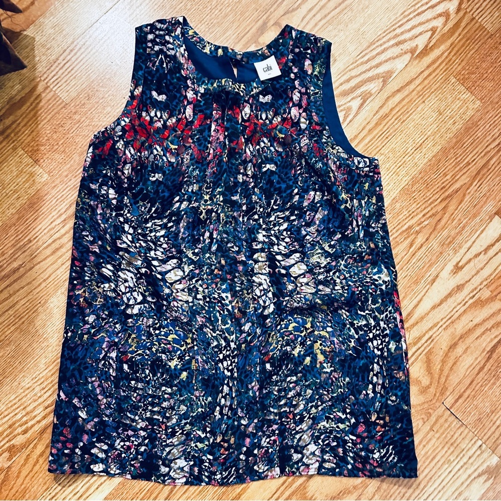 Cabi Multicolor Floral Pattern Lined Sleeveless Top  Keyhole Front & Back - Picture 4 of 10